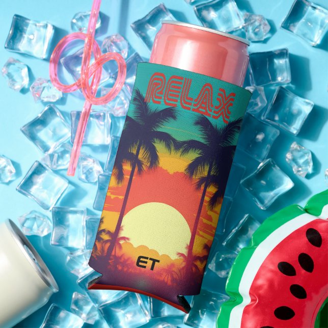 Stilvolle RELAX Retro Tropical Flasche oder Dose C Selters Dosenkühler (In Situ Sommer)