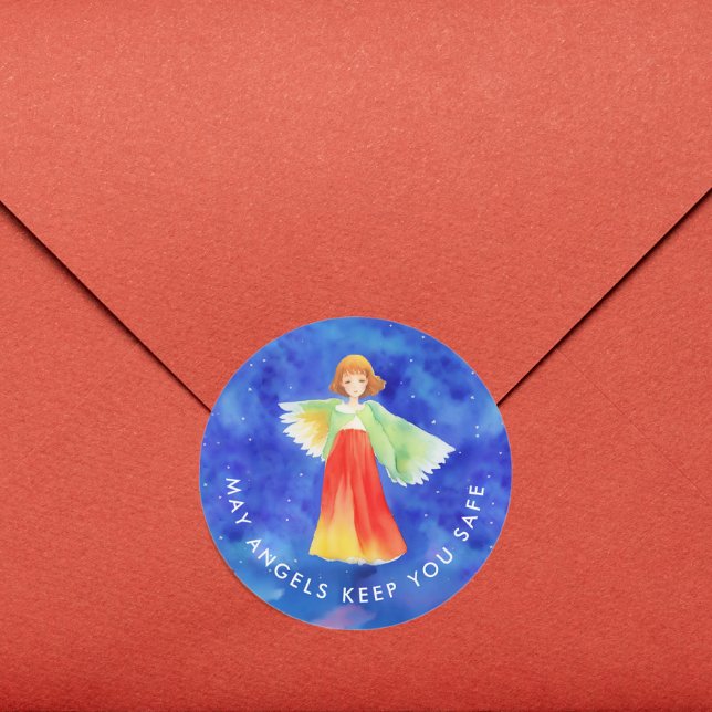 Stilvolle Religiöse Gottes Bless Farbwächter Angel Runder Aufkleber (Von Creator hochgeladen)