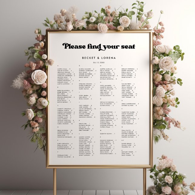 Stilvolle Retro-Alphabetische Sitzkarte Poster (Von Creator hochgeladen)