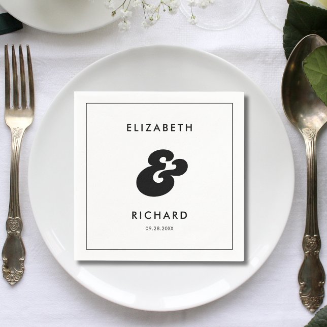 Stilvolle Retro Black & White Wedding Serviette (Retro black and white wedding napkins add a stylish, cohesive touch to your reception table.)