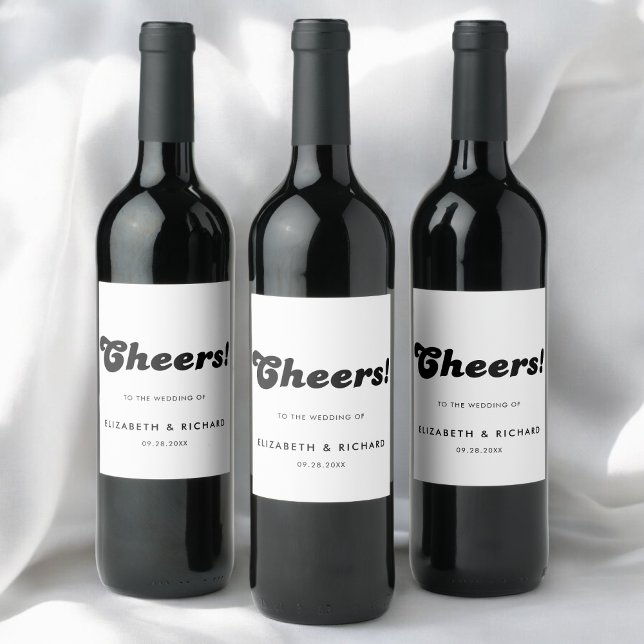 Stilvolle Retro Black & White Wedding Weinetikett (Retro black and white wine label adds a stylish, personal touch to your wedding drinks.)
