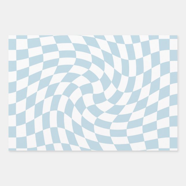 Stilvolle Retro Blue Pastel Warped Checkerboard Geschenkpapier Set (Vorderseite)