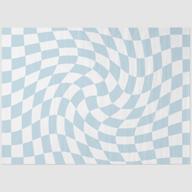 Stilvolle Retro Blue Pastel Warped Checkerboard Seidenpapier (Vorderseite)