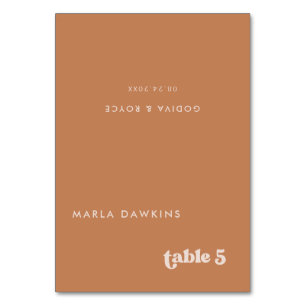 Stilvolle Retro-Braun-Zucker Hochzeit-Platzkarte Tischnummer