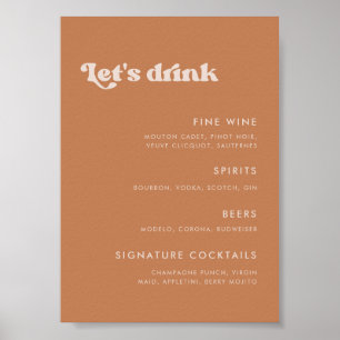 Stilvolle Retro-Braun-Zucker Hochzeitsmenü Bar Poster