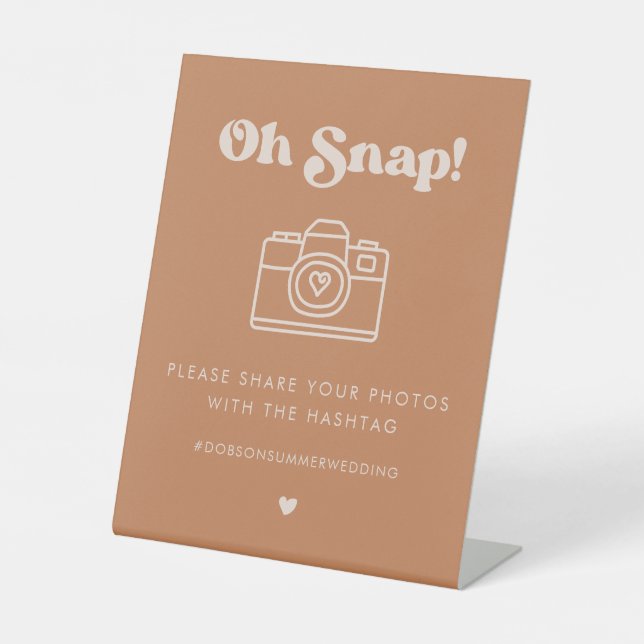 Stilvolle Retro-brauner Zucker Oh Snap Hochzeitsha Sockelschild (Vorderseite)