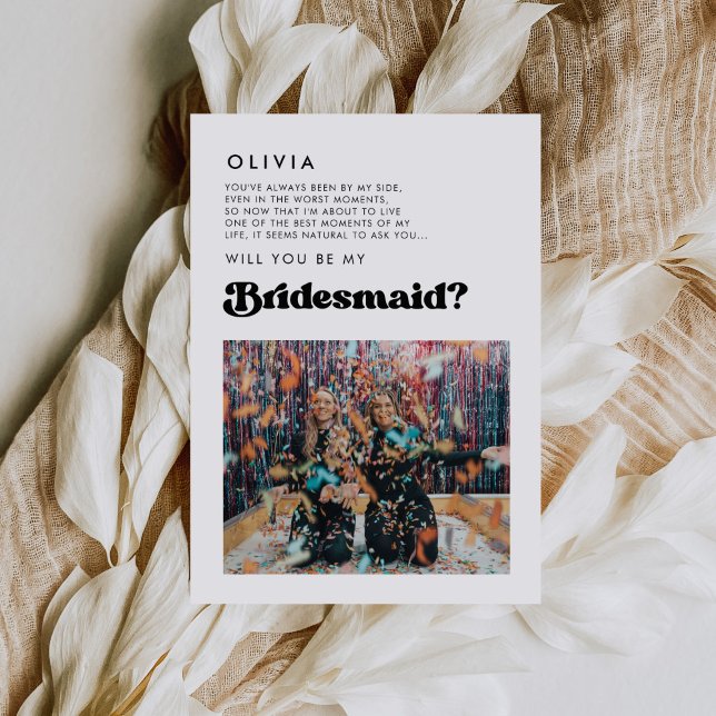 Stilvolle Retro Bridesmaid Foto-Message-Karte Einladung (Von Creator hochgeladen)