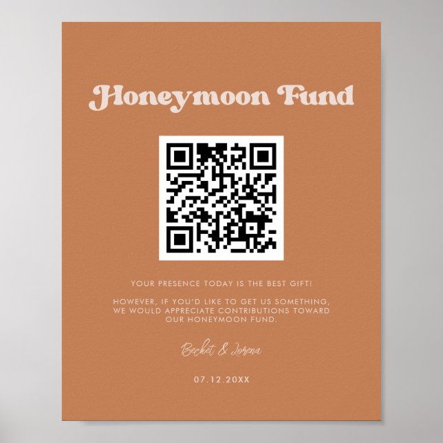 Stilvolle Retro-Brown Zucker Honeymoon-Fonds QR-Co Poster (Vorne)