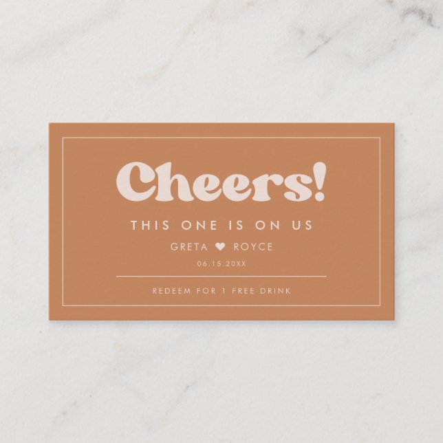 Stilvolle Retro Brown Zucker Wedding Drink Ticket (Vorderseite)
