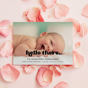 Stilvolle Retro-Hallo-Dort-Baby-Foto-Geburt Ankündigung