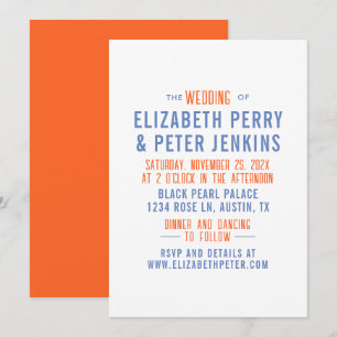 Stilvolle Retro Orange Blue Wedding Einladung