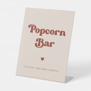 Stilvolle Retro-Pfirsichrosa-Hochzeits-Popcorn-Bar Sockelschild