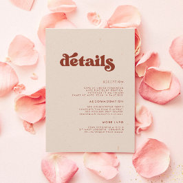 Stilvolle Retro-pfirsichrosa Hochzeitsdetails Begleitkarte