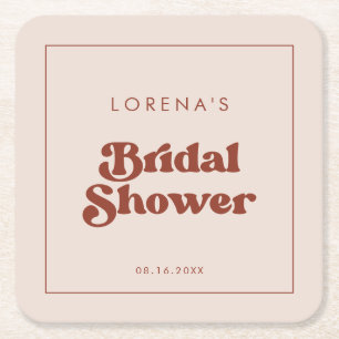 Stilvolle Retro-Pfirsichrosa-Hochzeitsdusche Rechteckiger Pappuntersetzer