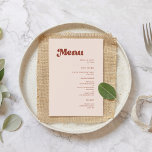 Stilvolle Retro-Rosa-Hochzeit Menükarte<br><div class="desc">Ein Retro-Chic-Thema: adoptier dieses leicht Vintage und stilvolle typografische Design für Ihre Hochzeitsarbeit mit einem verbrannten Orange,  Terrakotta,  braunem Zucker und pfirsichrosa Thema. Vollständig anpassbarer Text,  Farben und Hintergrund.</div>