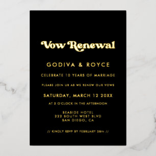 Stilvolle Retro-Schwarz & Gold Verlängerung Folieneinladung