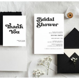 Stilvolle Retro-Schwarz-Weiß-Hochzeit  Dankeskarte