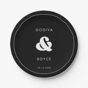 Stilvolle Retro-Schwarz-Weiß-Hochzeit Pappteller