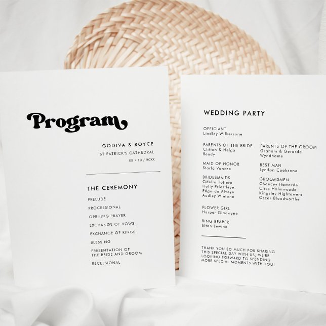 Stilvolle Retro-Schwarz-Weiß-Hochzeit Programm (Von Creator hochgeladen)