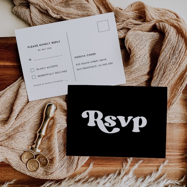 Stilvolle Retro Schwarz-Weiß-Hochzeit RSVP Postkarte (Von Creator hochgeladen)