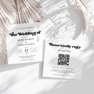 Stilvolle Retro Schwarz-Weiß Square Hochzeit Einladung