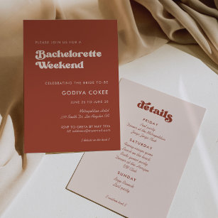 Stilvolle Retro Terracotta Bachelorette Wochenende Einladung