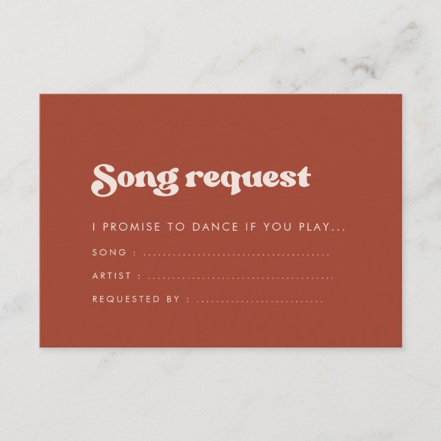 Stilvolle Retro Terracotta Hochzeit Song Anfrage Begleitkarte (Vorderseite)