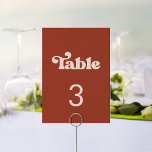 Stilvolle Retro Terracotta Hochzeit Tischnummer<br><div class="desc">Ein Retro-Chic-Thema: adoptier dieses leicht Vintage und stilvolle typografische Design für Ihre Hochzeitsarbeit mit einem verbrannten Orange,  Terrakotta,  braunem Zucker und pfirsichrosa Thema. Vollständig anpassbarer Text,  Farben und Hintergrund.</div>