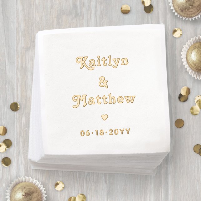 Stilvolle Retro Typografy Names Elegant Wedding Servietten Mit Folie (Von Creator hochgeladen)