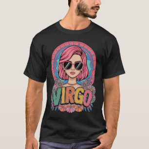 Stilvolle Retro Virgo Frau Zodiac Sign farbenfroh T-Shirt