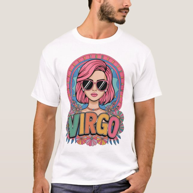 Stilvolle Retro Virgo Frau Zodiac Sign farbenfroh T-Shirt (Vorderseite)