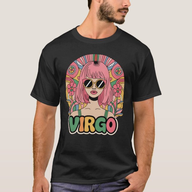 Stilvolle Retro Virgo Frau Zodiac Sign farbenfroh T-Shirt (Vorderseite)