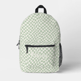 Stilvolle Retro Wavy Green Karo Monogram Name Bedruckter Rucksack