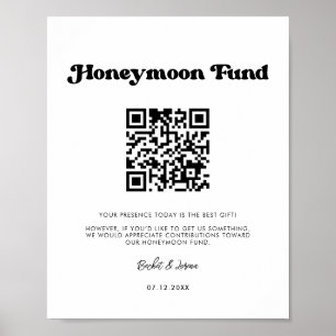 Stilvolle Retrofonds schwarz-weiß Honeymoon QR-Cod Poster