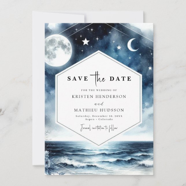 Stilvolle romantische Moonlit-Hochzeit Save The Date (Vorderseite)