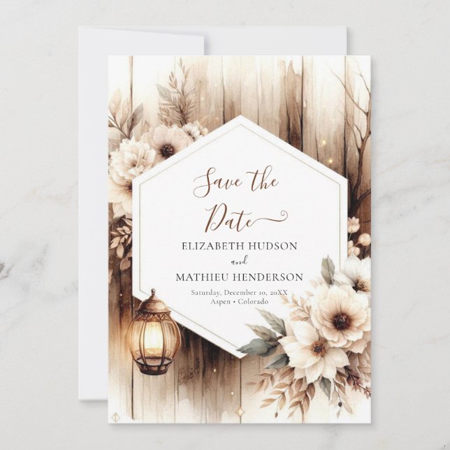 Stilvolle romantische Rustikale Hochzeit Save The Date (Vorderseite)