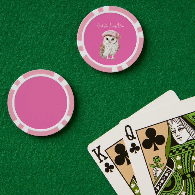 Stilvolle rosa Barett braun weiße Eule Be Seeing Y Pokerchips (Pokertisch (doppelt))