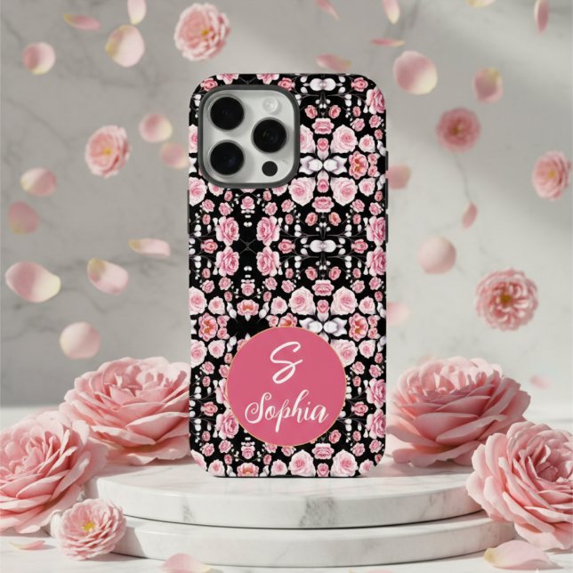 Stilvolle rosa Blume auf schwarzen Individuellen N Case-Mate iPhone Hülle (Von Creator hochgeladen)