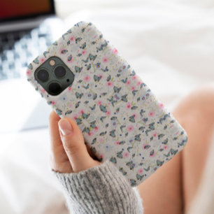 Stilvolle rosa Blume Blauer Schmetterling Elegante iPhone 13 Pro Hülle