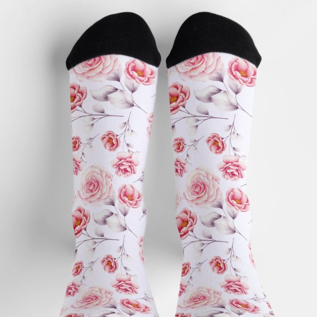 Stilvolle rosa Blume Chic Pattern farbenfroh Socken (Oben)