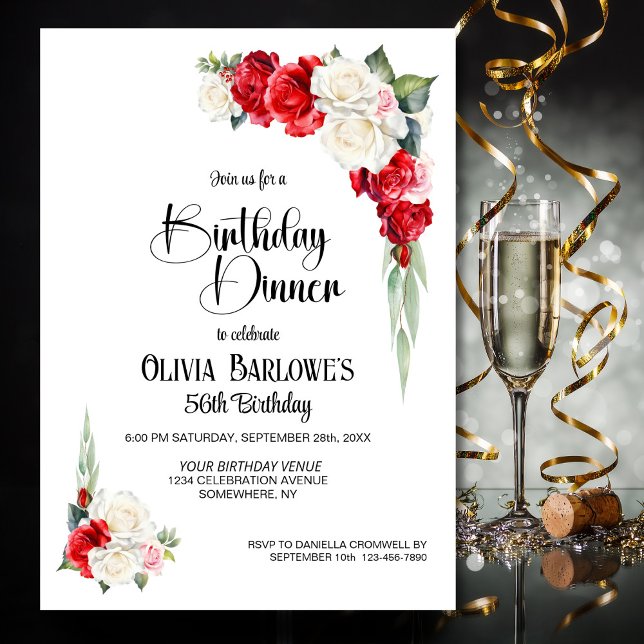 Stilvolle Rosa Blume Geburtstag Abendessen Einladung (Von Creator hochgeladen)