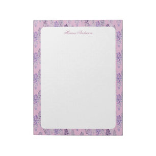 Stilvolle rosa Blumenrand personalisierter Name Notizblock