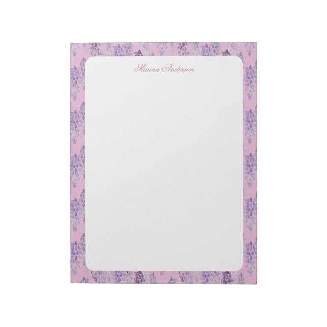 Stilvolle rosa Blumenrand personalisierter Name Notizblock (Rotiert)