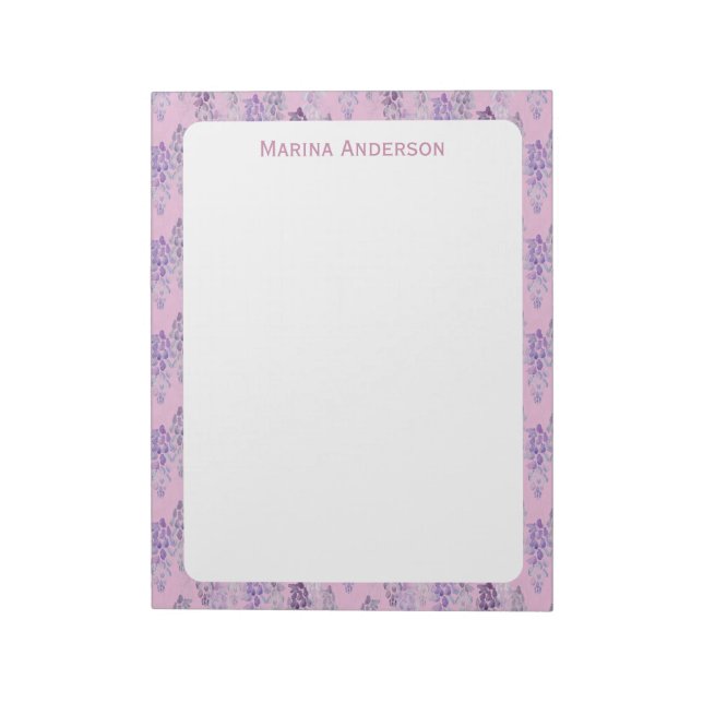 Stilvolle rosa Blumenrand personalisierter Name Notizblock (Rotiert)