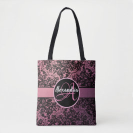 Stilvolle Rosa Blush Black Floral Monogram