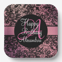 Stilvolle Rosa Blush Black Floral Monogram Birthda