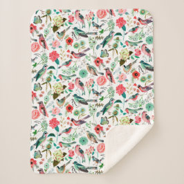 Stilvolle Rosa-en-Green-Muster Blume & Vögel Sherpadecke