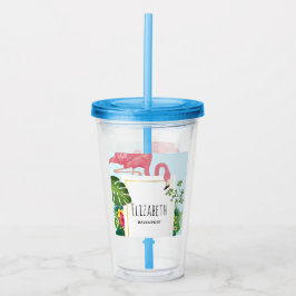 Stilvolle rosa Flamingo- und tropische Blätter Acryltrinkbecher
