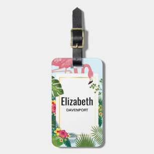Stilvolle rosa Flamingo- und tropische Blätter Gepäckanhänger