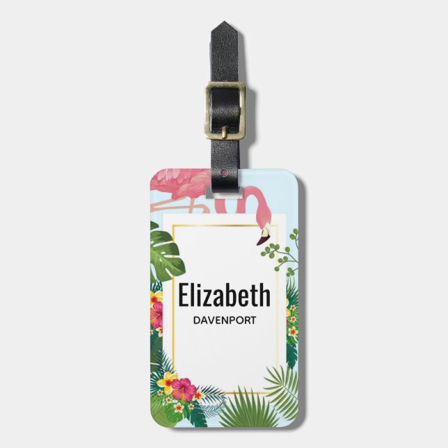 Stilvolle rosa Flamingo- und tropische Blätter Gepäckanhänger